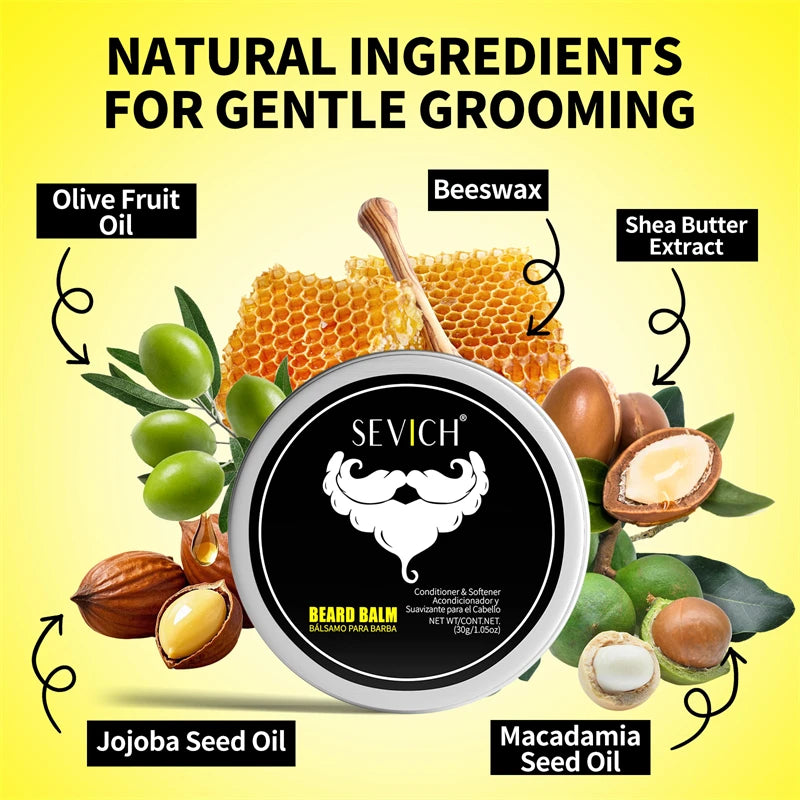 Beard Balm for Men Beard Conditioner Oil Natural Beard Care Wax Balm Moisturizing Anti-Frizz Beard Care Cream Mustache Styling