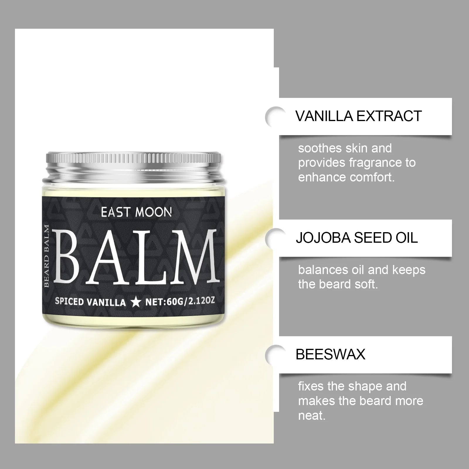 60g Vanilla Beard Keep Smoothing Nourishing Balm Strong Holding Increase Growth Dashing Gentlemen Gifts Men Beard Care Wax