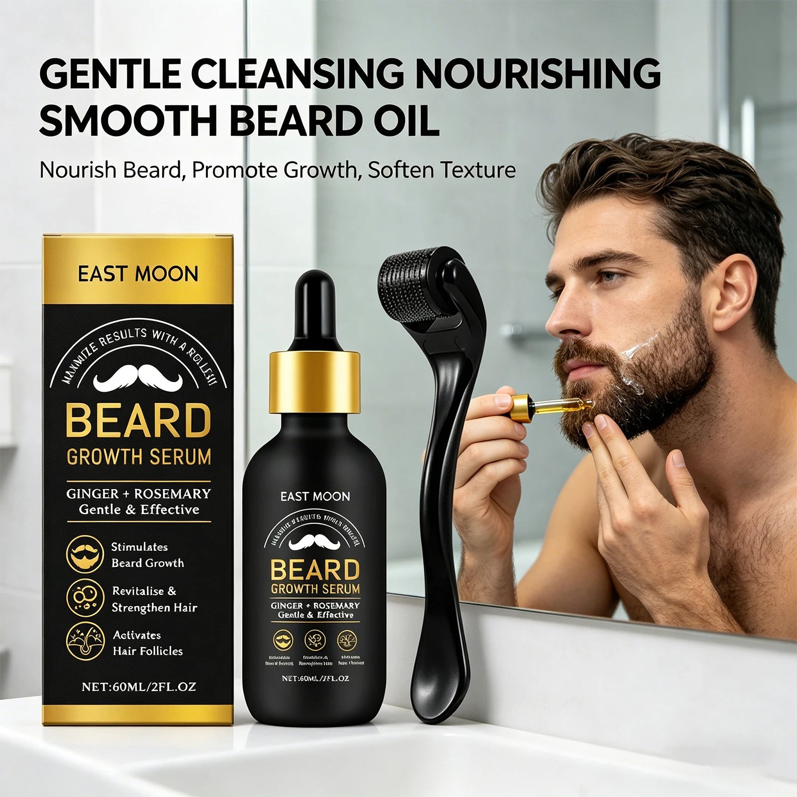 Beard Growth Oil Thickening Serum Promotes Whisker Growth Strengthen Roots Softens Beard Moisturizing Hydrating Men Grooming